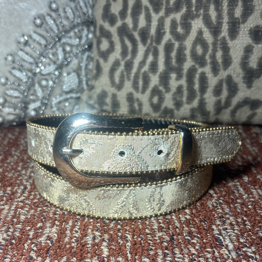 Vintage elite Elegant thi slim Gold metallic Belt baroque Victorian fabric M